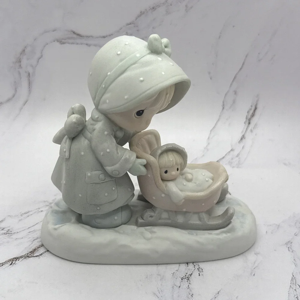 Precious Moments January Calendar Girl Winter Doll‎ In Sleigh Sled 1987 NEW